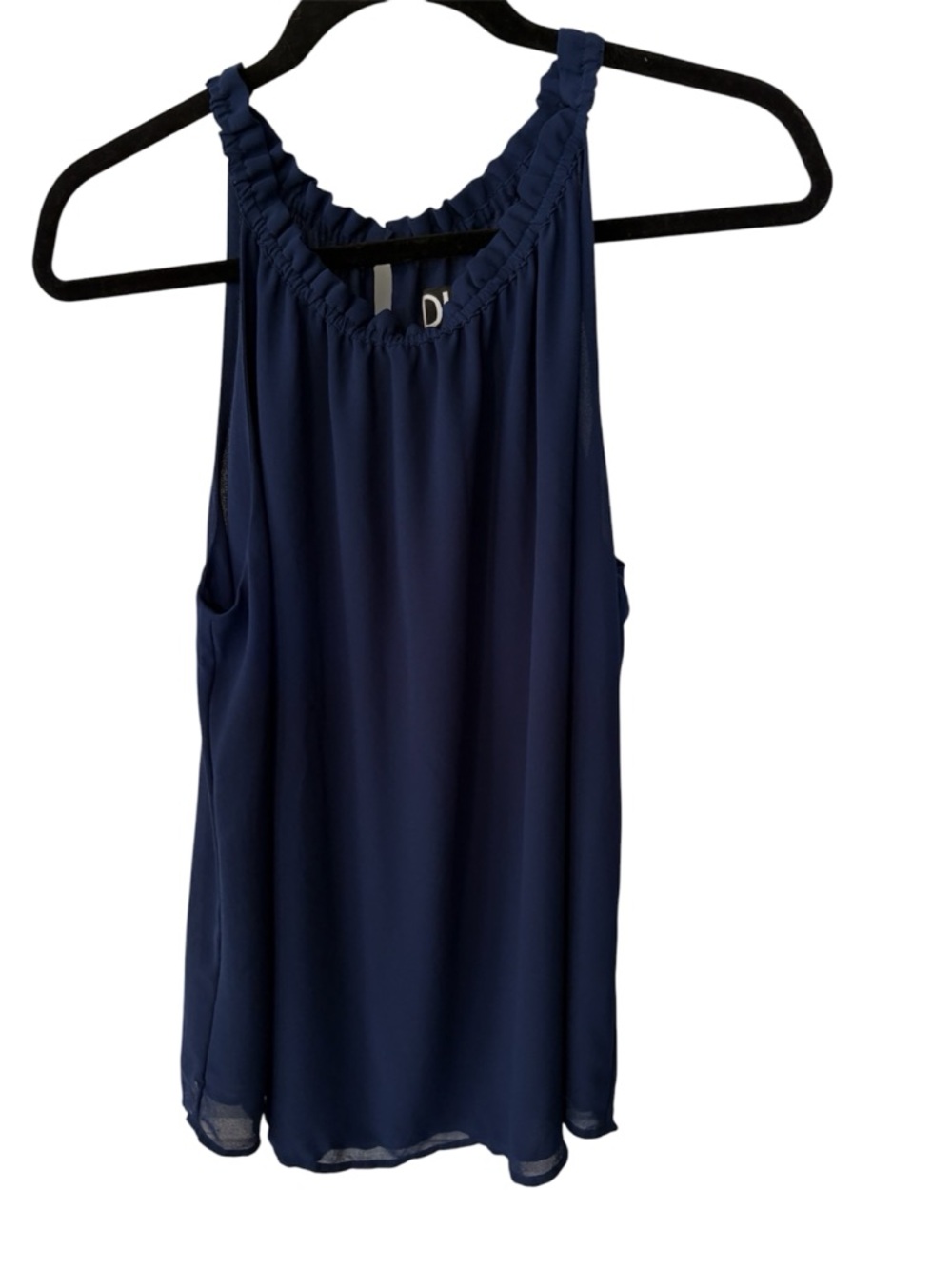Daily look Navy Sleeveless Tank with Ruffle-Trim Neckline